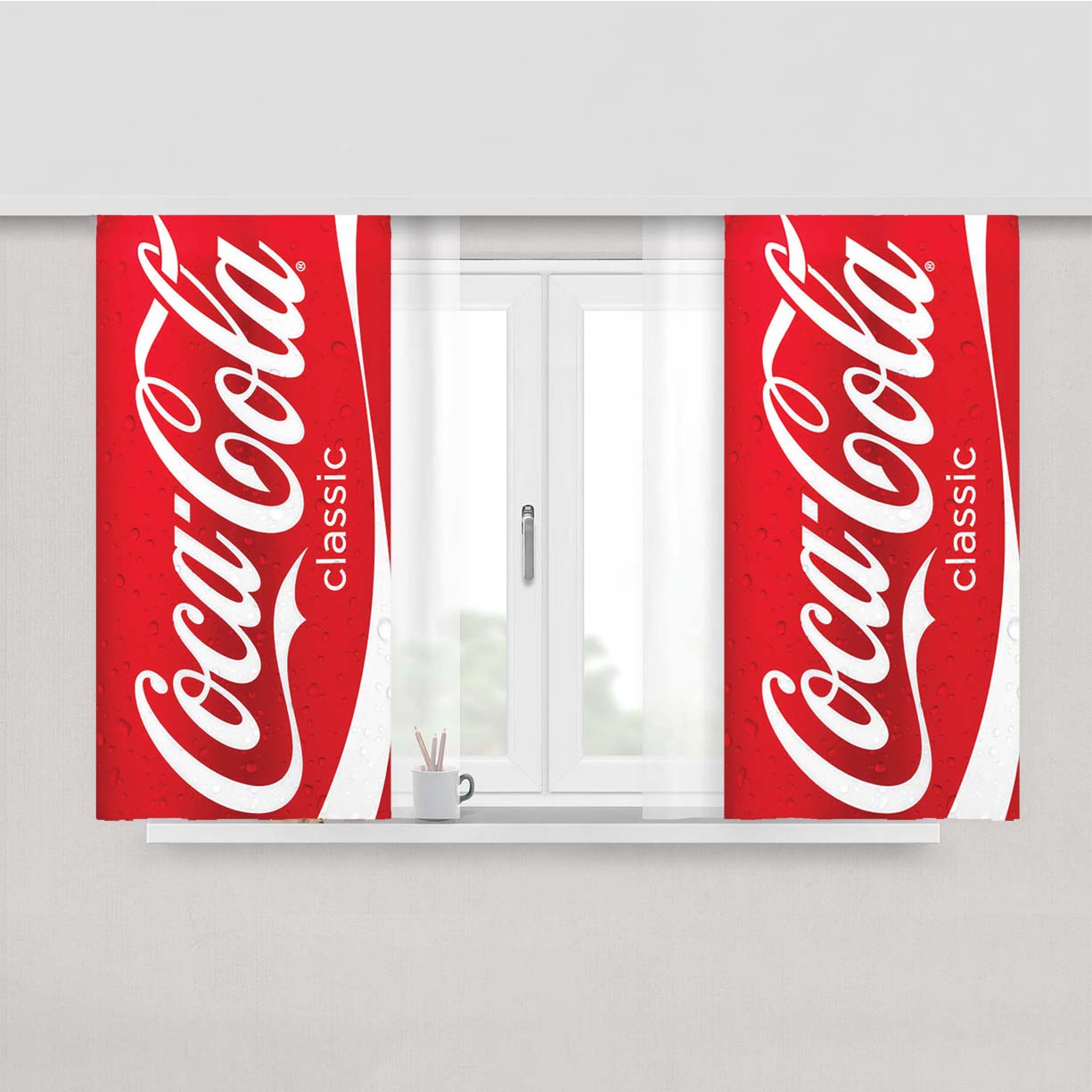 Coca Cola Red Can Peach Skin Window Curtains