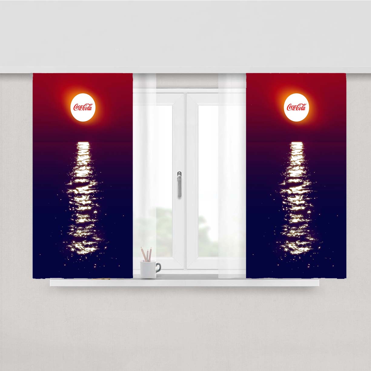 Coca Cola Sunset Reflection Peach Skin Window Curtains