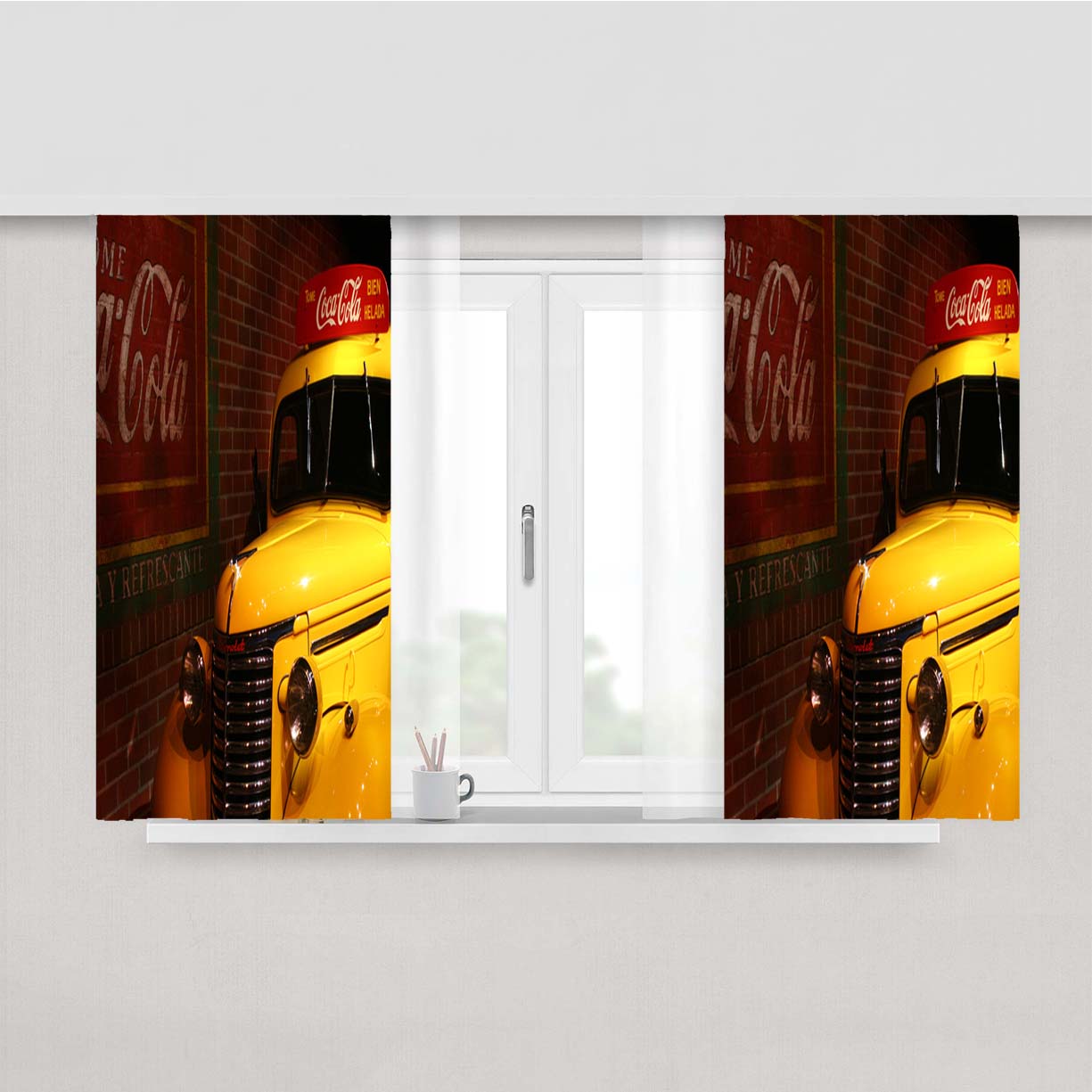 Coca Cola Truck Design Peach Skin Window Curtains