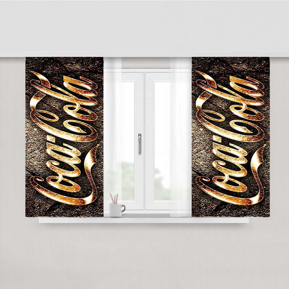 Coca Cola Vintage Stone Peach Skin Window Curtains
