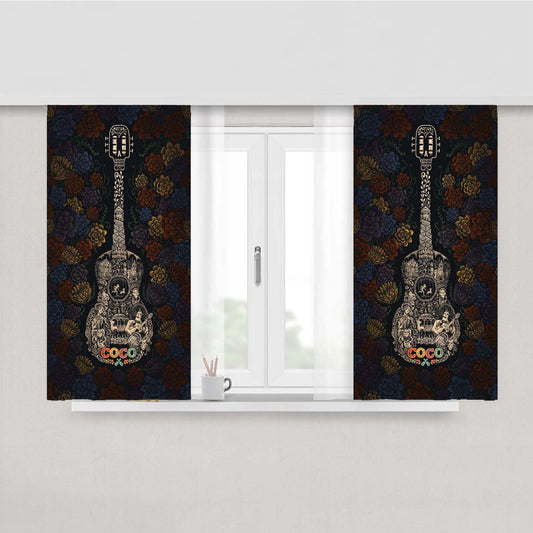 Coco Guitar Flower Pattern Peach Skin Window Curtains