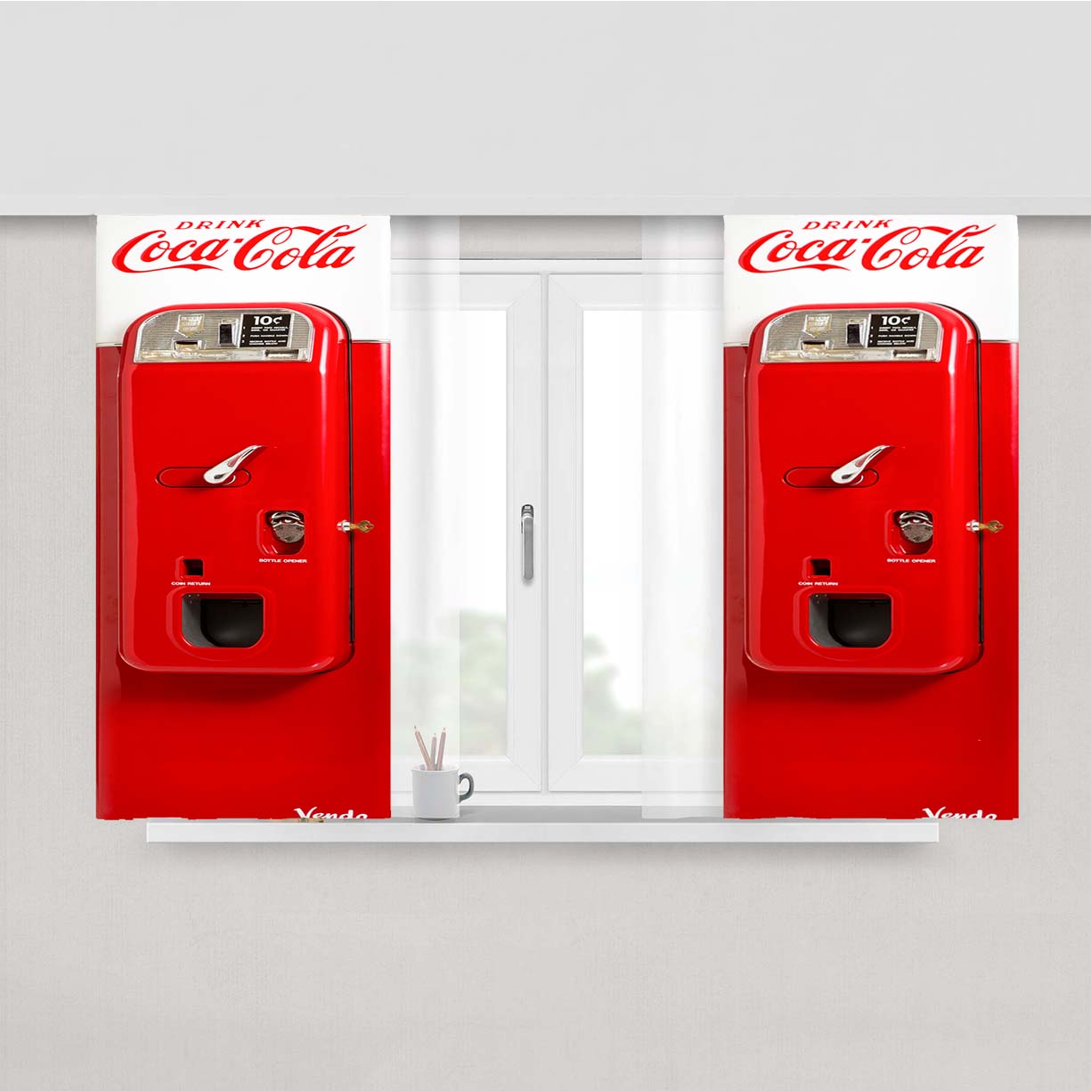 Coke Coca Cola Vendo Machine Peach Skin Window Curtains