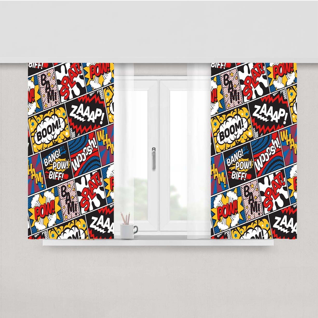 Comic Boom Classic Cartoon Pattern Peach Skin Window Curtains