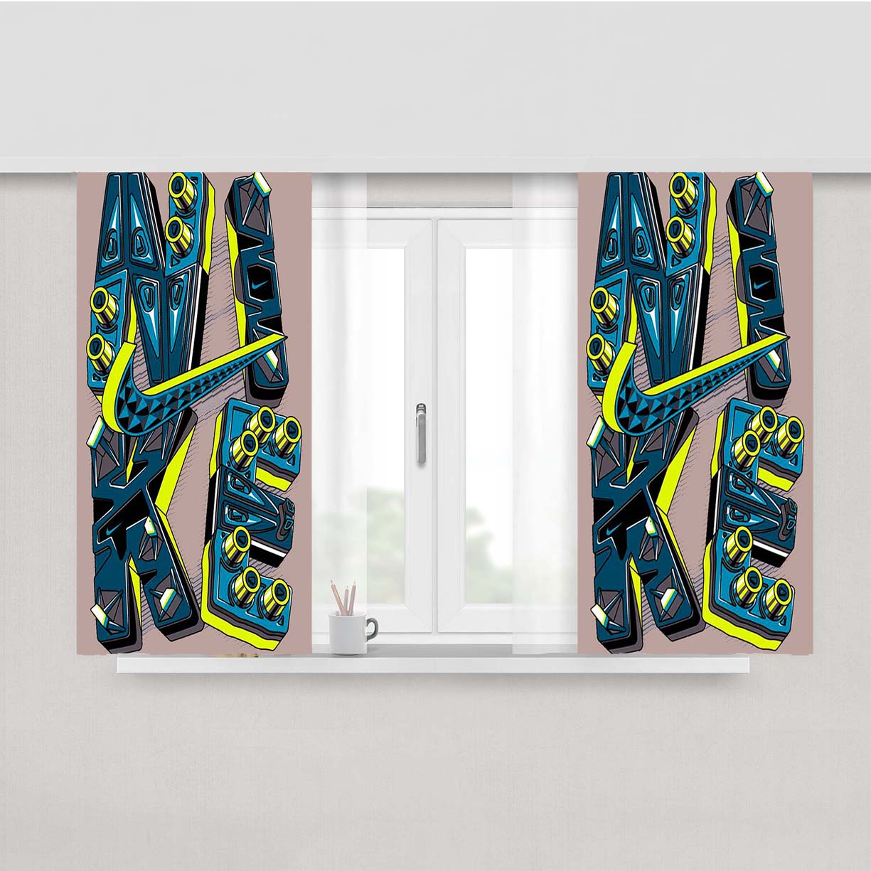 Cool Nike Logo Peach Skin Window Curtains
