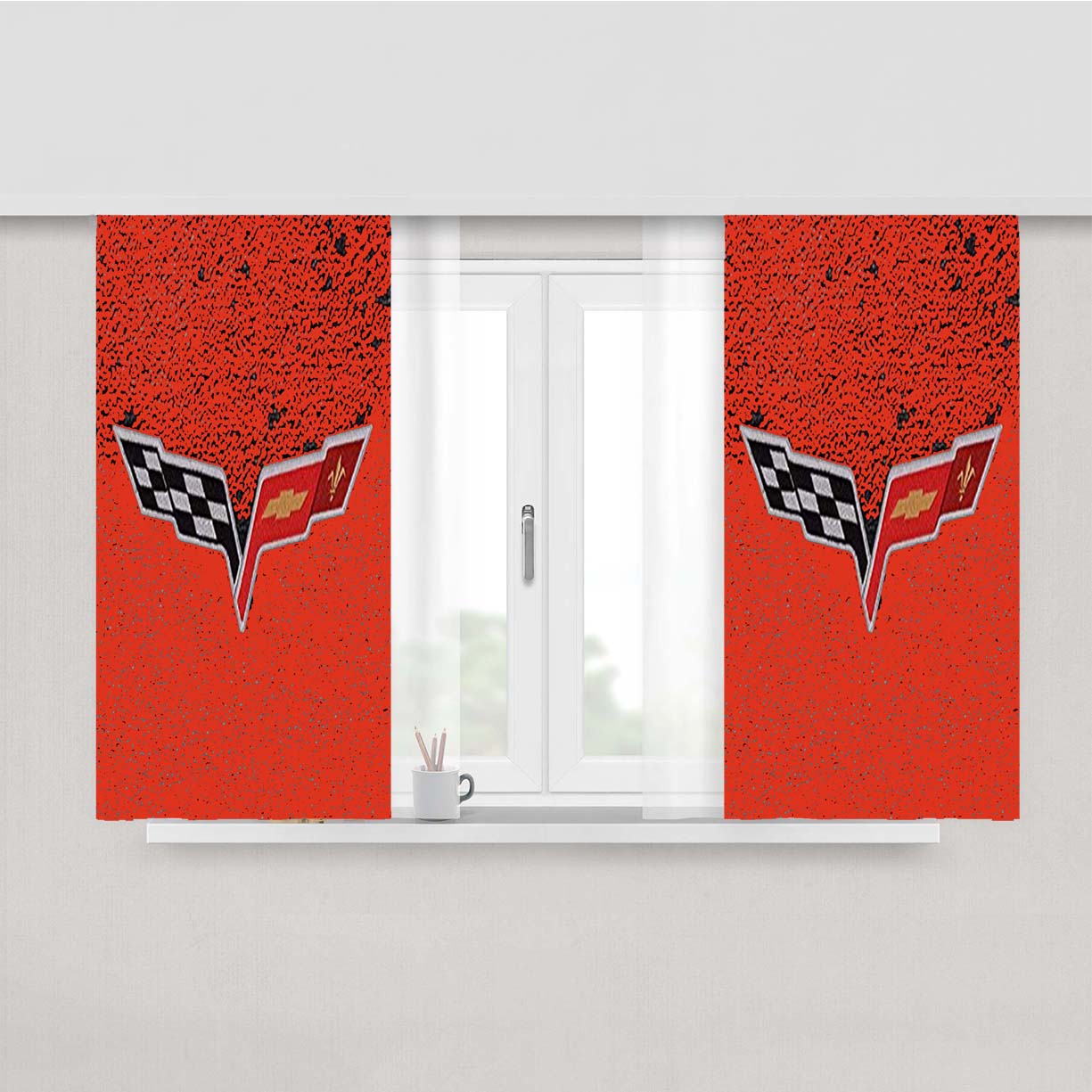 Corvette Art Logo 006 Peach Skin Window Curtains