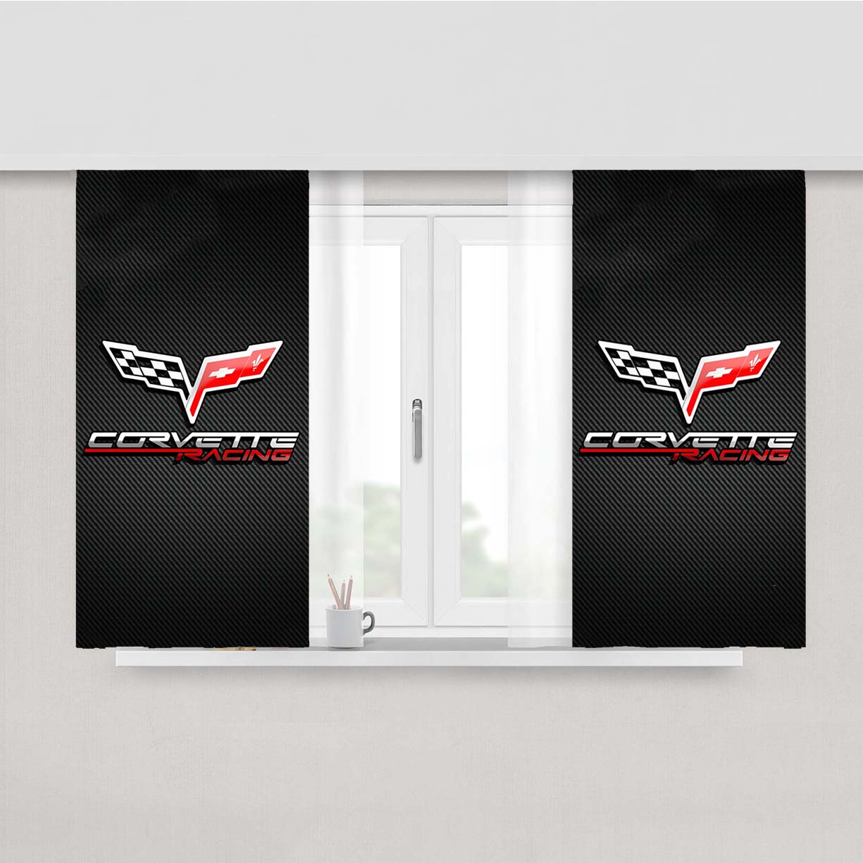 Corvette Chevy Racing Carbon Logo Peach Skin Window Curtains