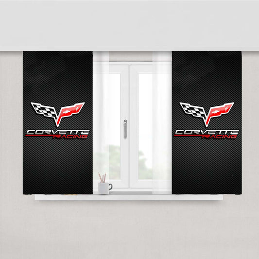 Corvette Chevy Racing Carbon Logo Peach Skin Window Curtains