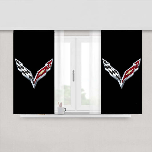 Corvette Emblem Black Logo Peach Skin Window Curtains