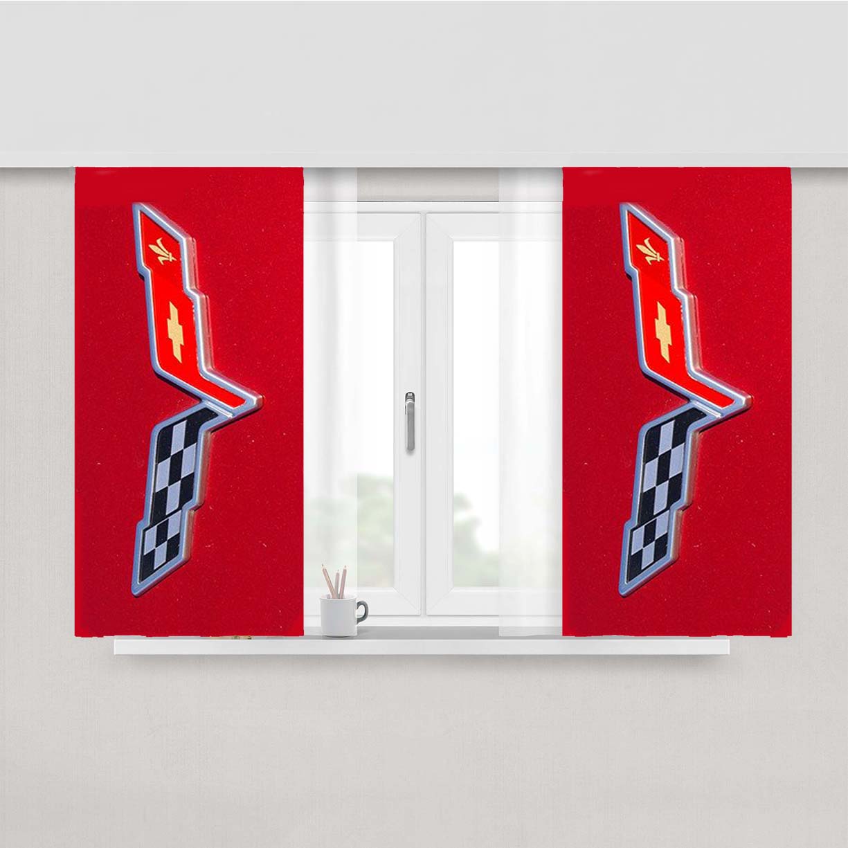 Corvette Flag Peach Skin Window Curtains
