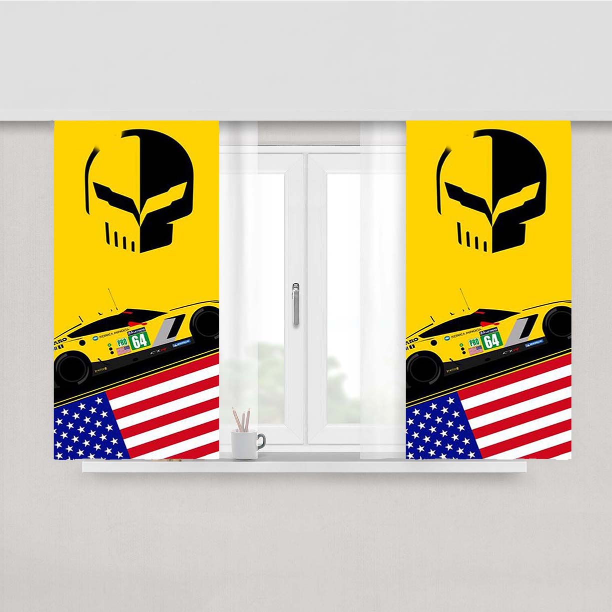 Corvette Racing 2 Peach Skin Window Curtains