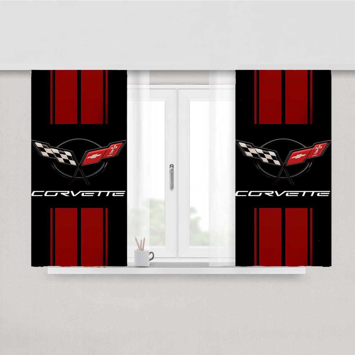 Corvette Racing Chevy Peach Skin Window Curtains