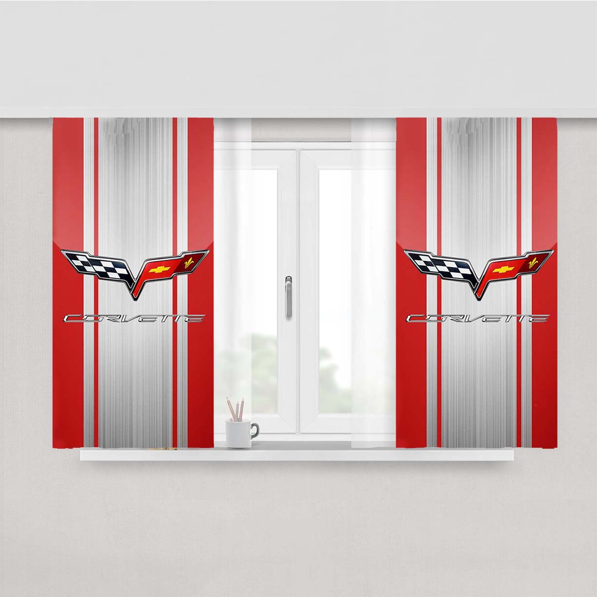 Corvette Red Peach Skin Window Curtains