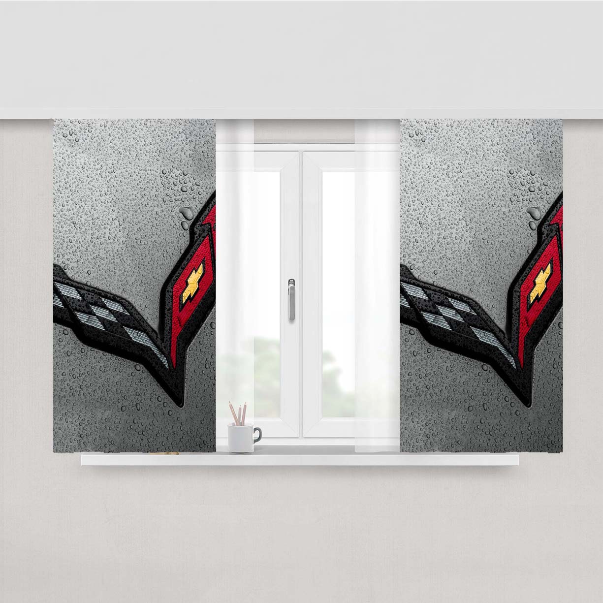 Corvette Water Drop Logo Peach Skin Window Curtains