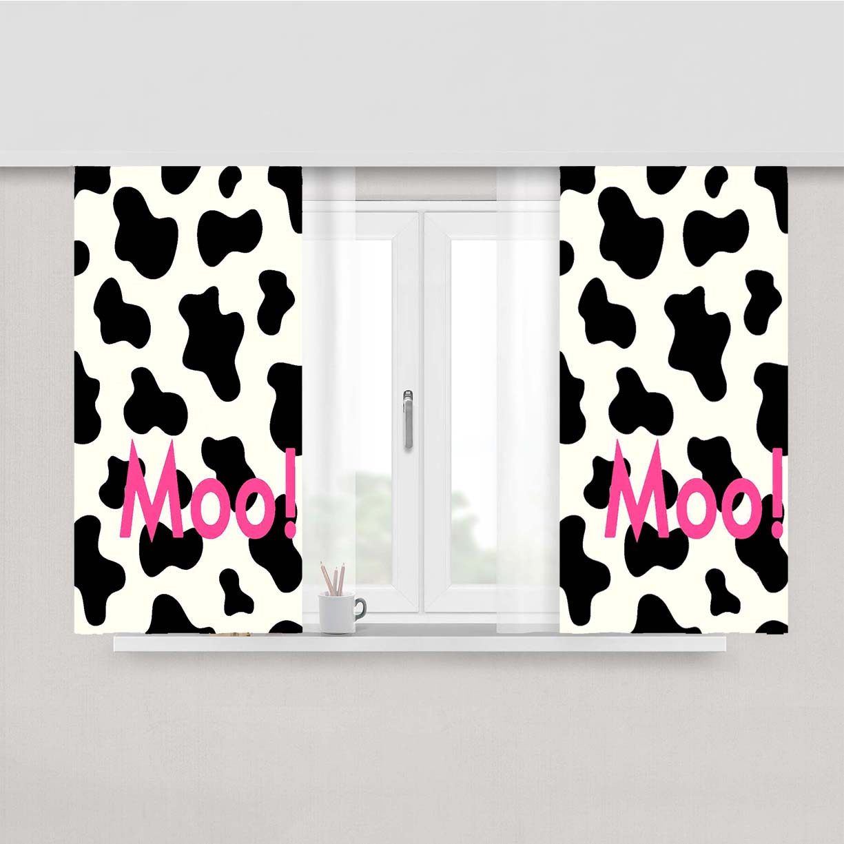 Cow Moo Pattern Peach Skin Window Curtains