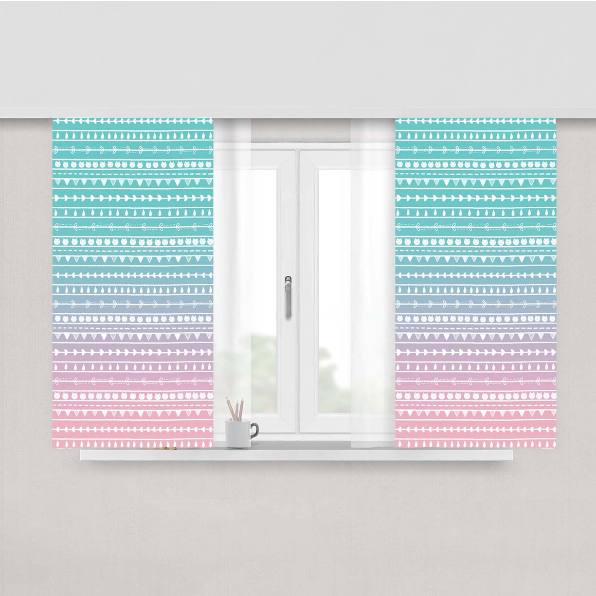 Cute Cat Pattern Peach Skin Window Curtains