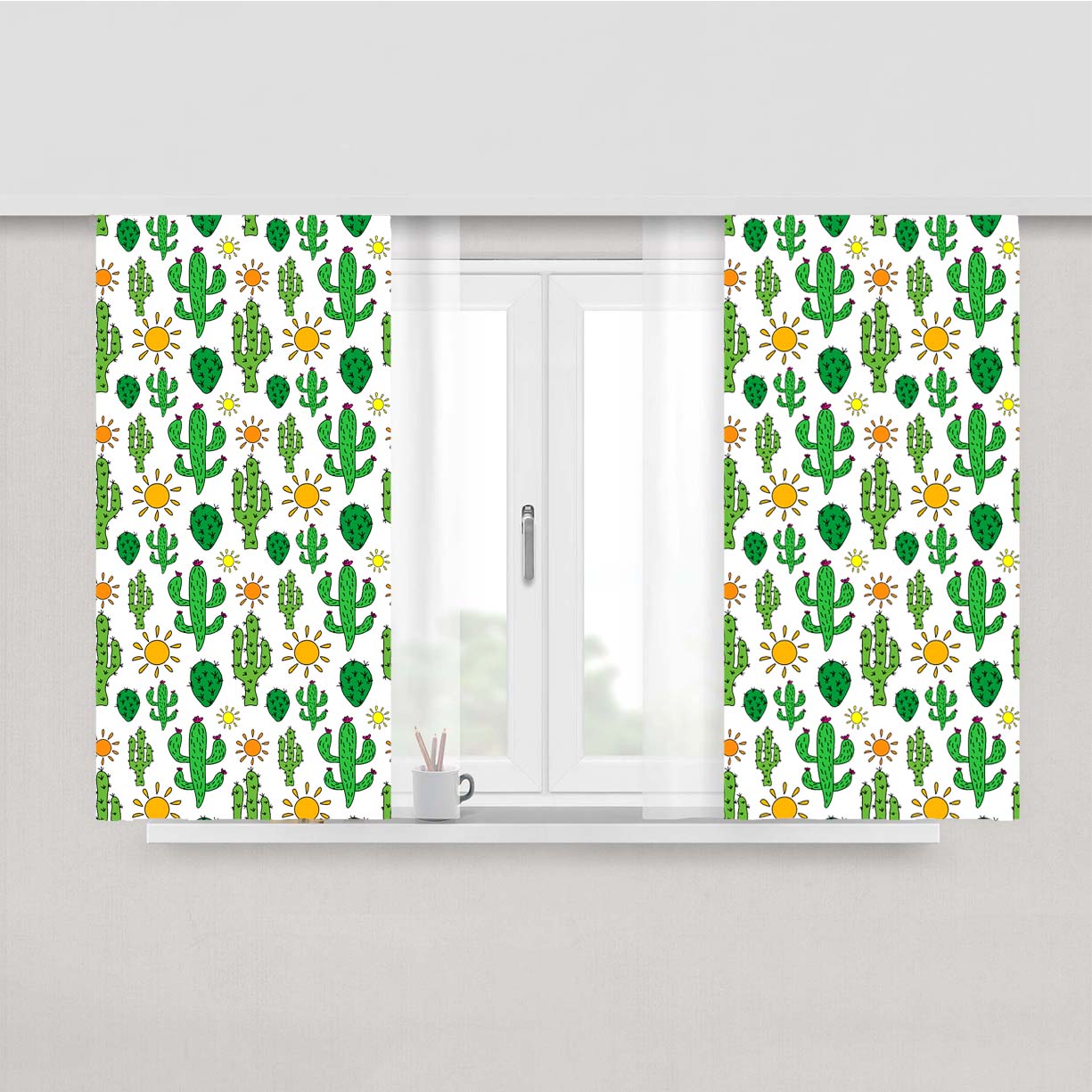 Cute Desert Cactus Pattern Peach Skin Window Curtains