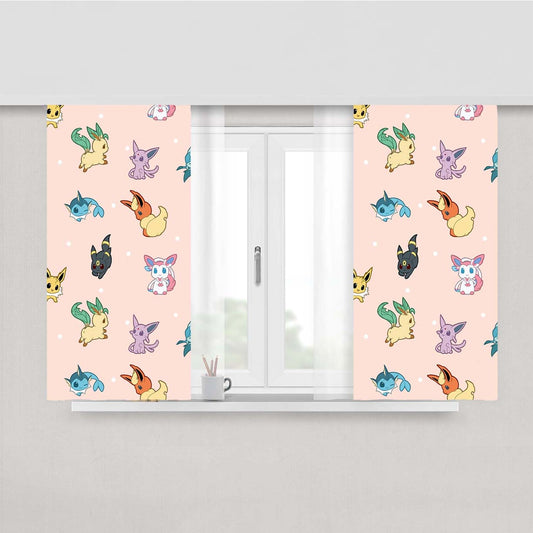 Cute Eevee Pokemon Eeveelutions Pattern Peach Skin Window Curtains