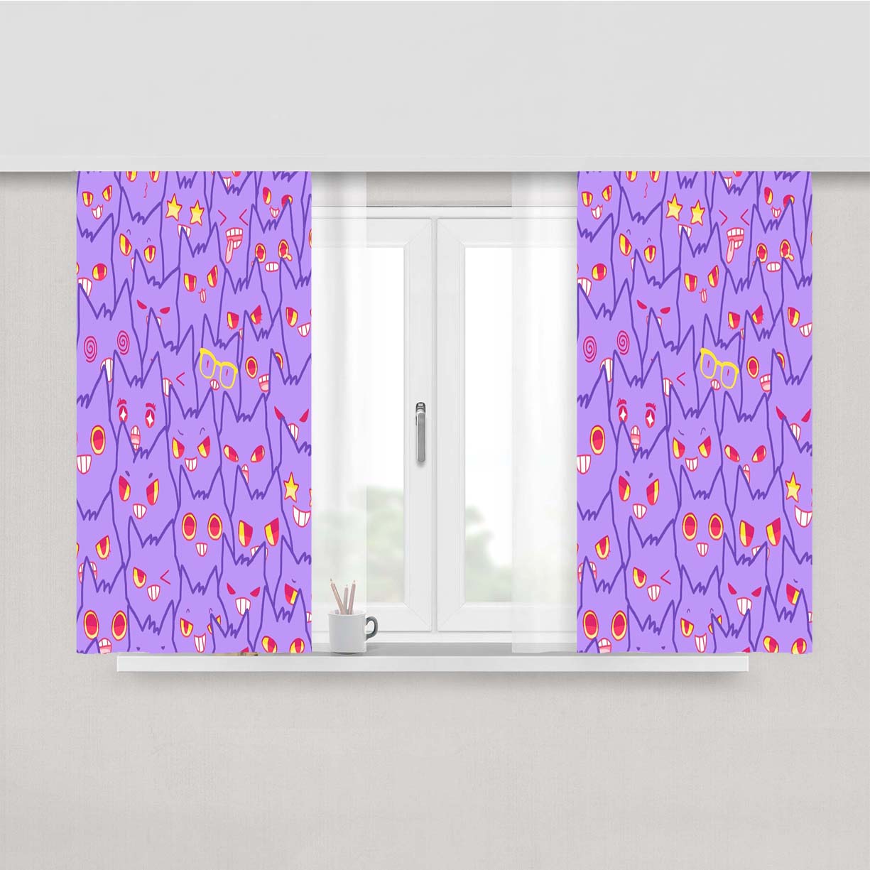 Cute Gengar Pattern Peach Skin Window Curtains