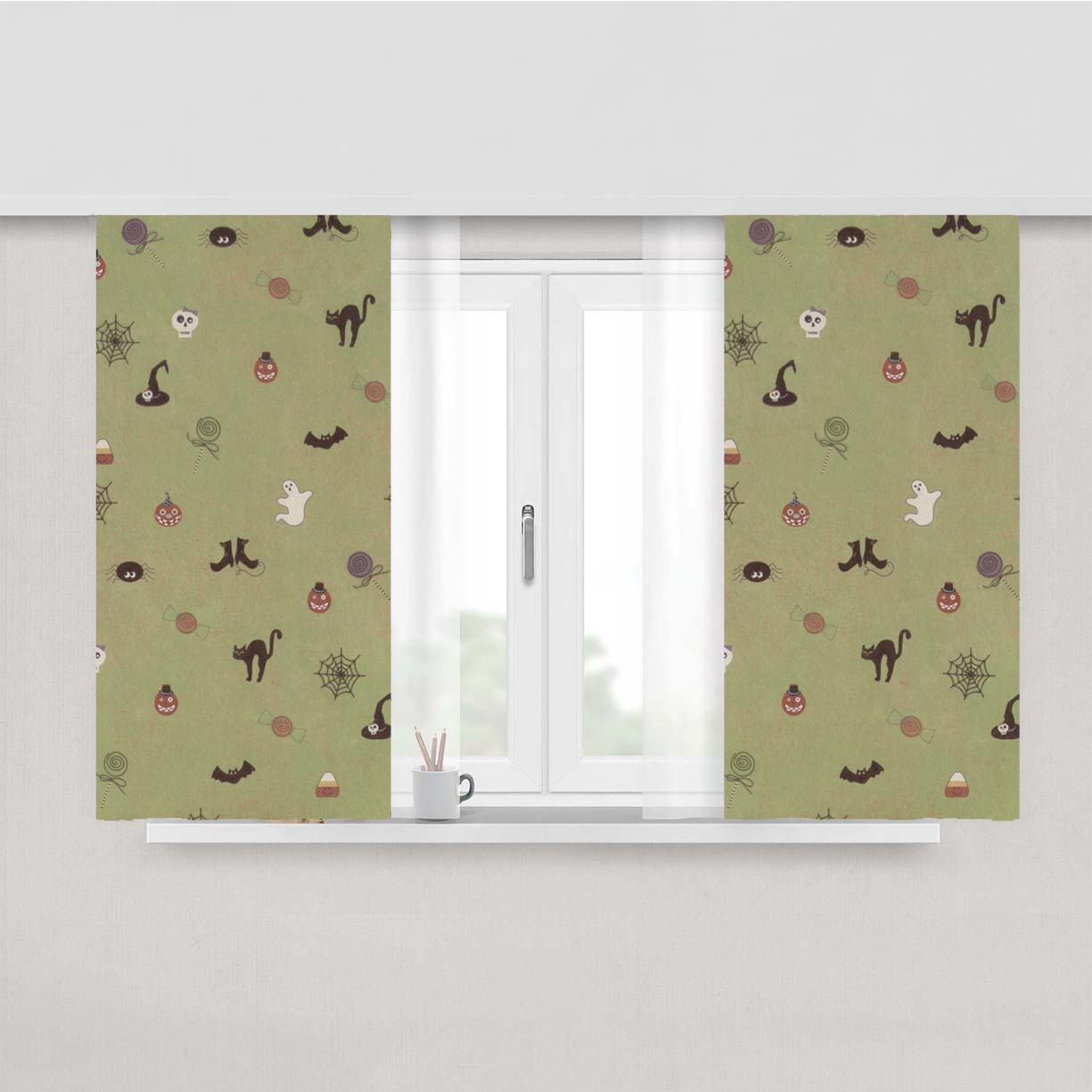 Cute Halloween Pattern Wallpaper Peach Skin Window Curtains