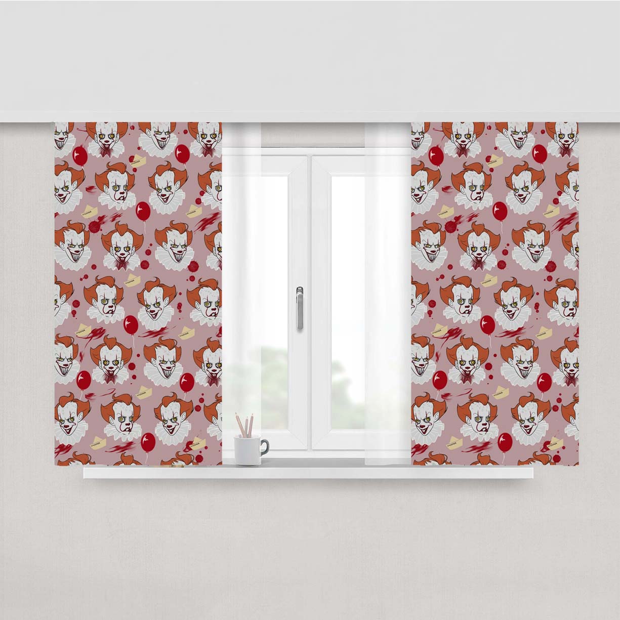 Cute Pennywise Pattern Art Collect Emoticon Peach Skin Window Curtains