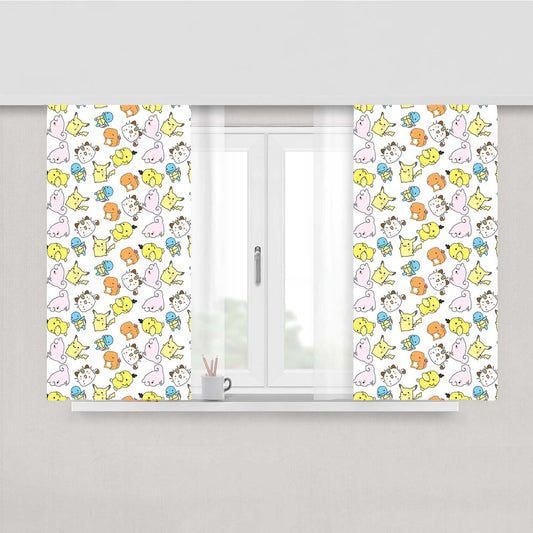 Cute Pokemon Line Pattern Peach Skin Window Curtains