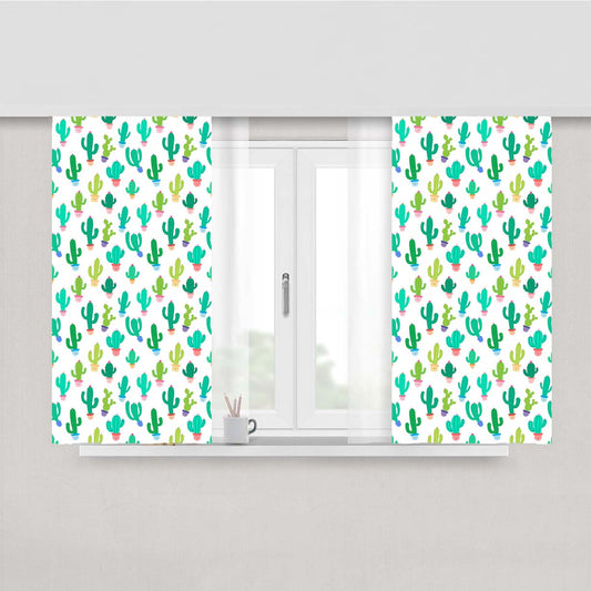 Cute Seamless Cactus Pattern Peach Skin Window Curtains