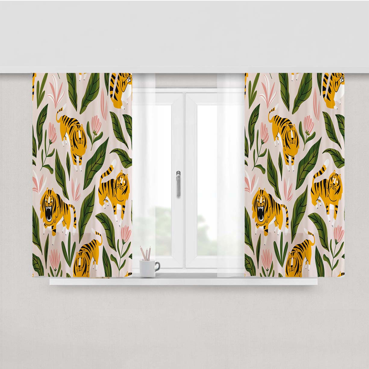 Cute Tiger Animal Peach Skin Window Curtains