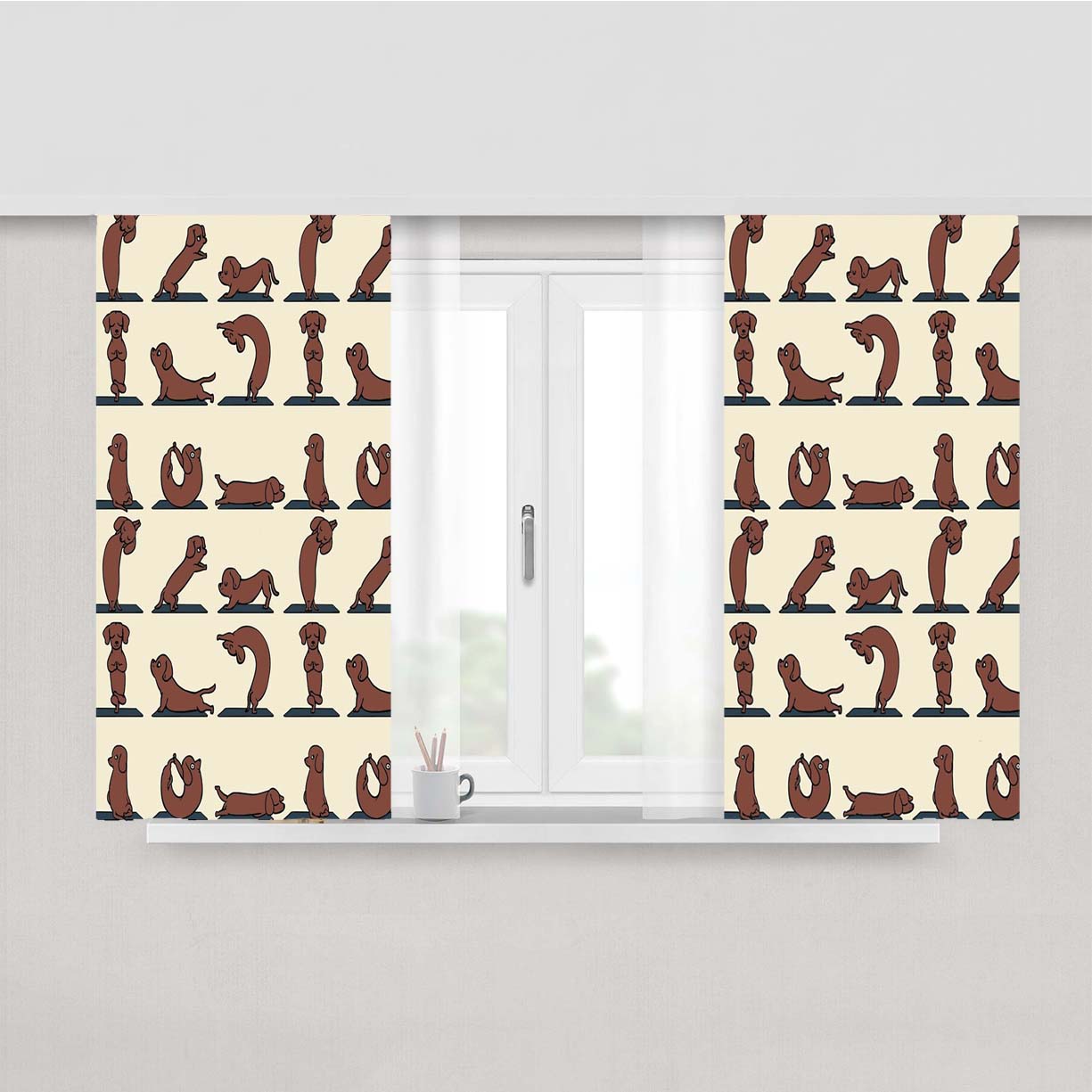 Dachshund Yoga Pattern Peach Skin Window Curtains