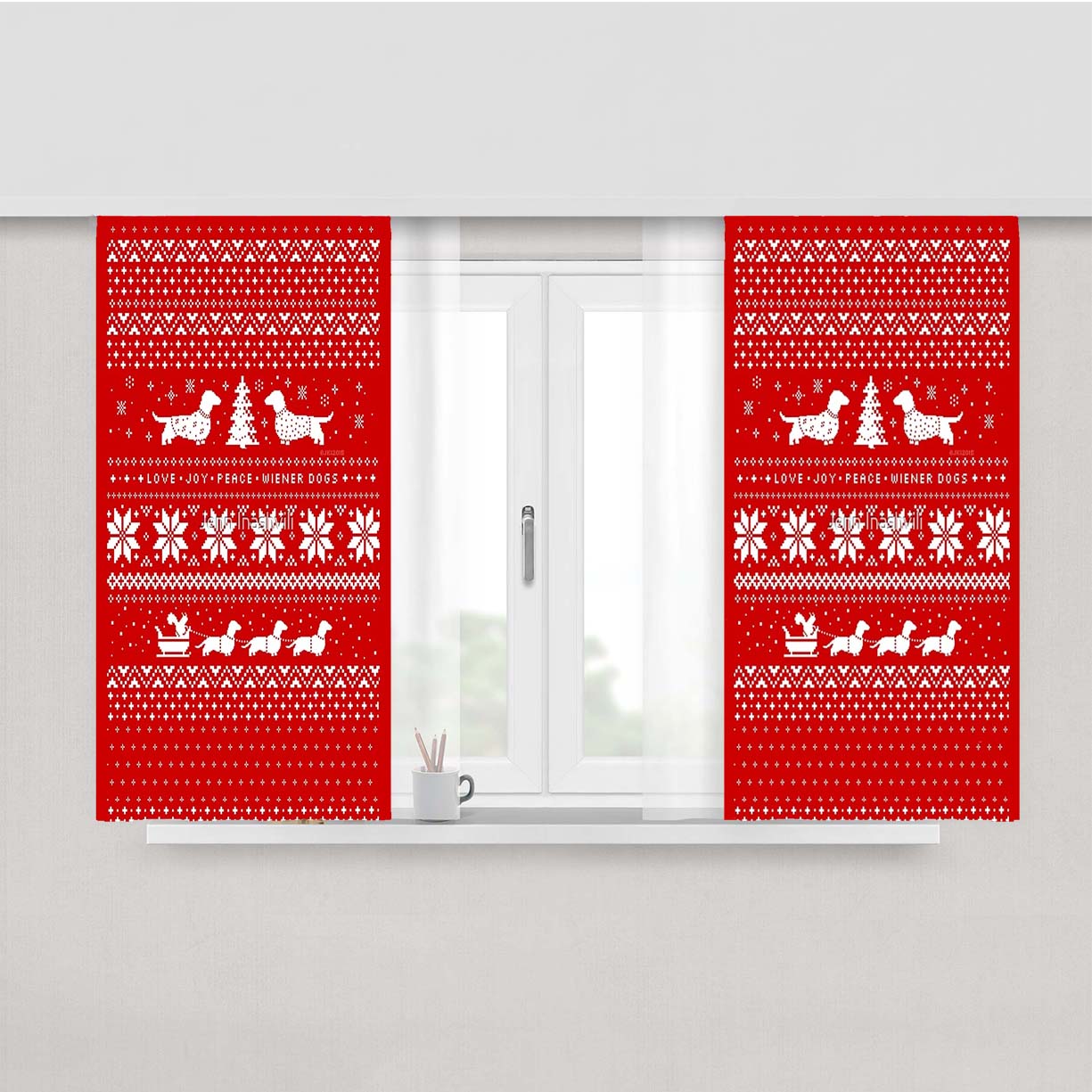 Dachshunds Christmas Sweater Pattern Peach Skin Window Curtains