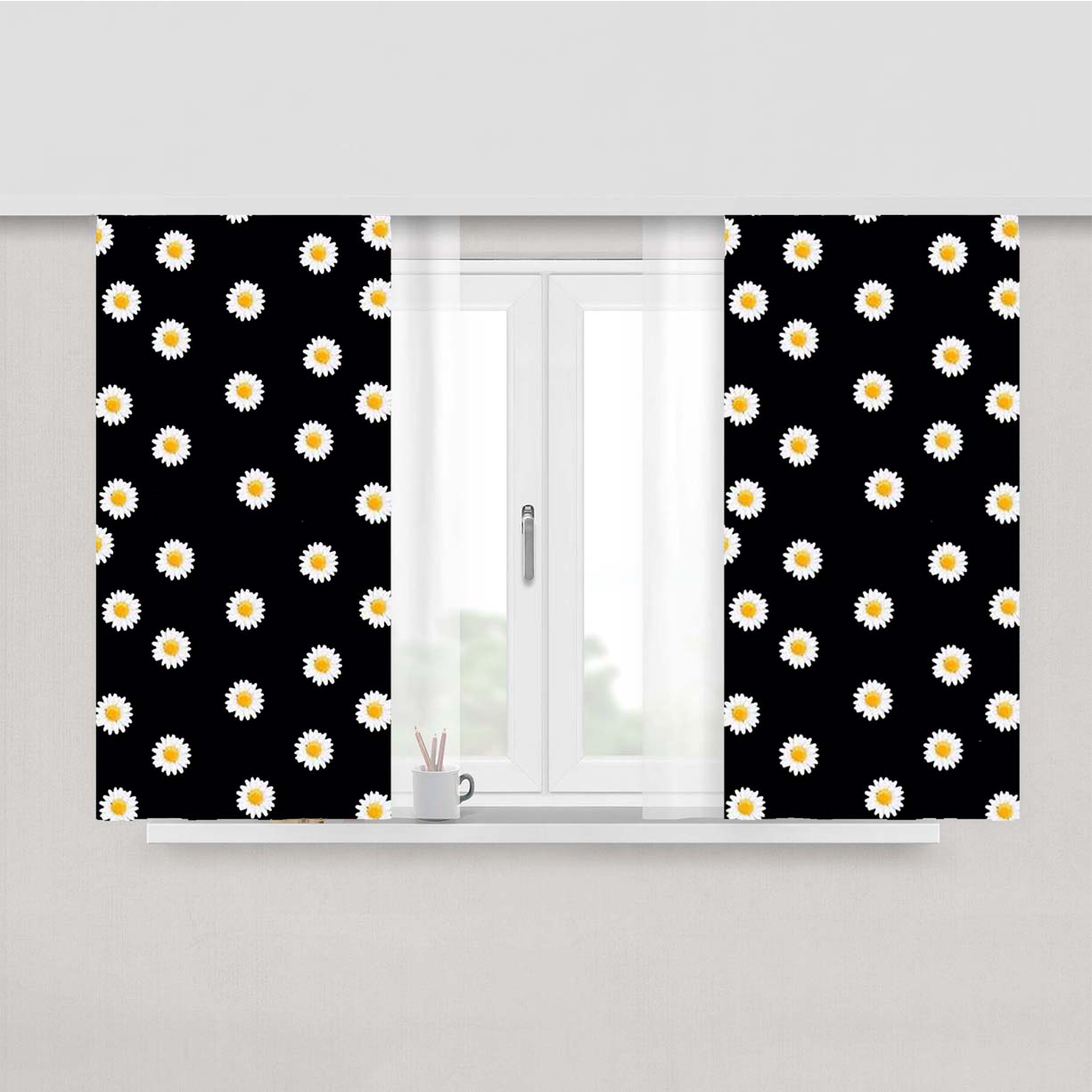 Daisy Flower Pattern Peach Skin Window Curtains
