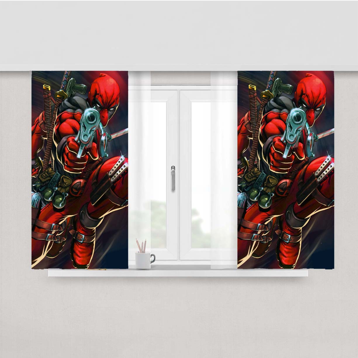 Deadpool In Action Peach Skin Window Curtains