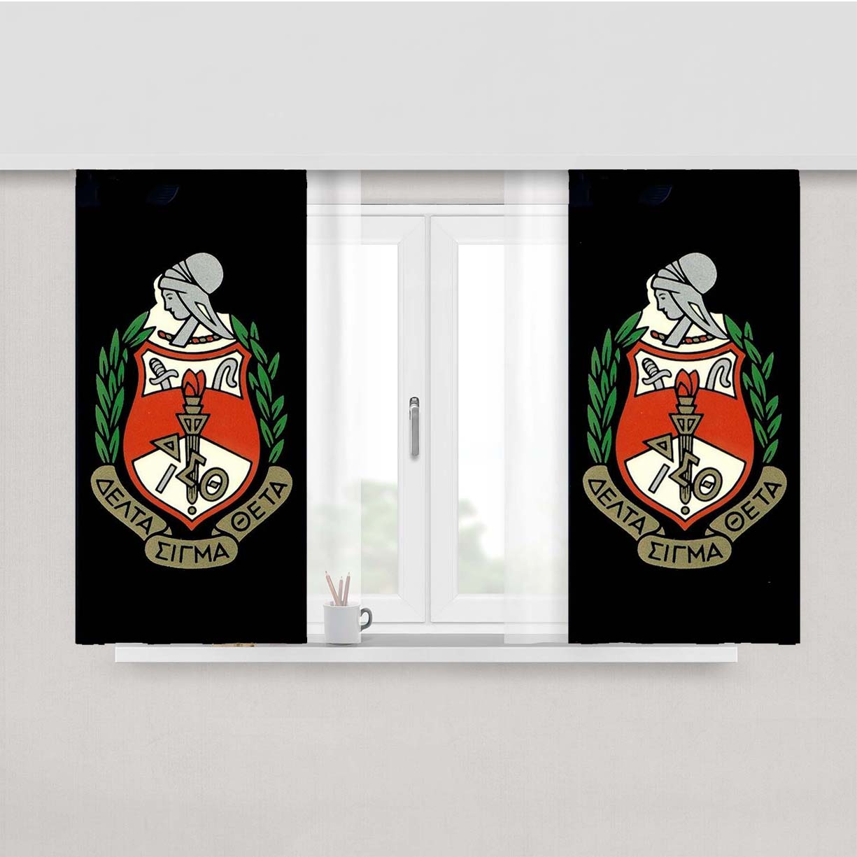 Delta Sigma Theta Logo Peach Skin Window Curtains