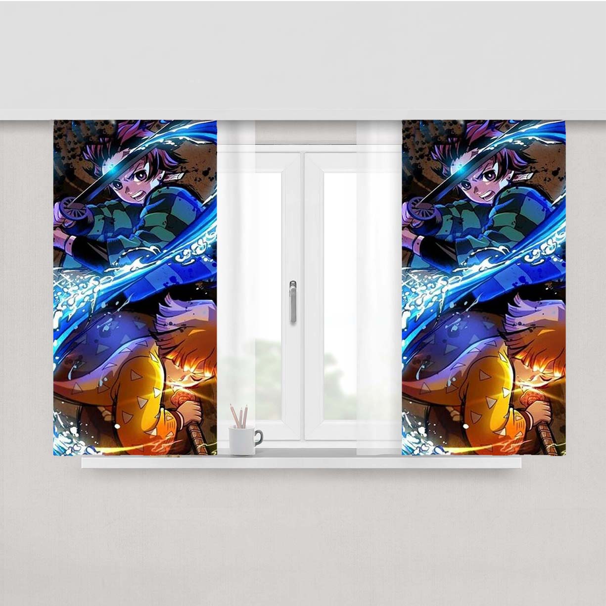 Demon Slayer Tanjiro And Zenitsu Peach Skin Window Curtains