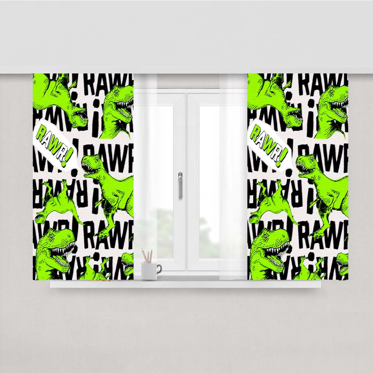 Dinosaur Pattern Art Honest Diapers Peach Skin Window Curtains