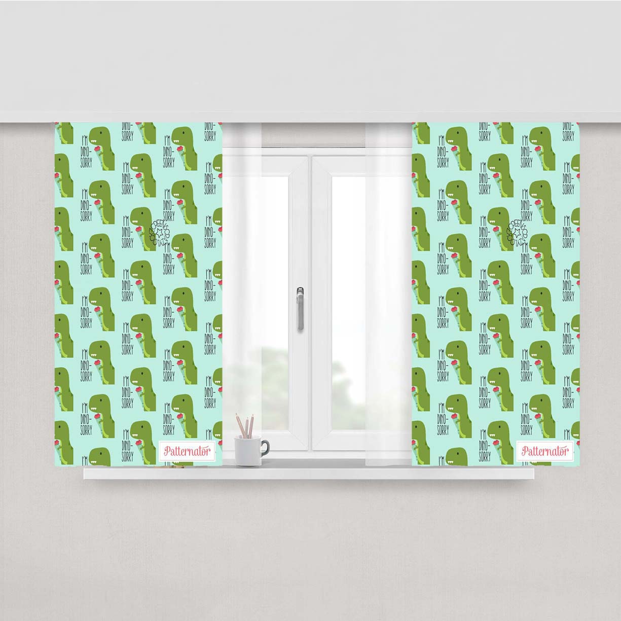Dinosorry Pattern August Peach Skin Window Curtains