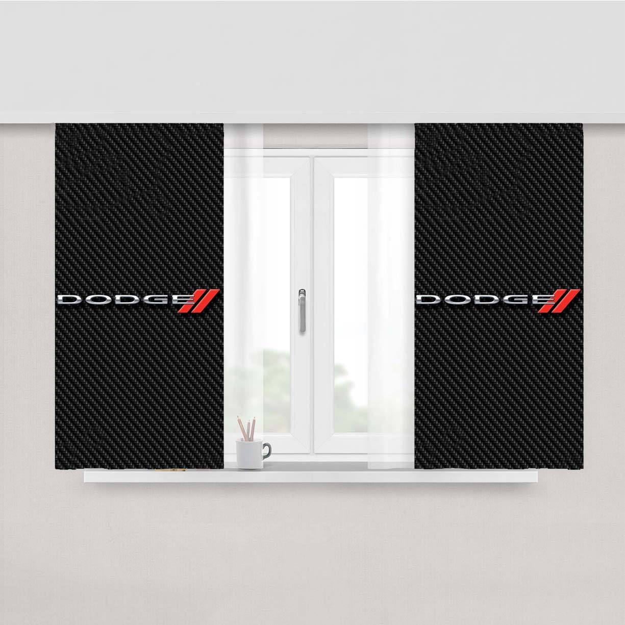 Dodge Car Logo Carbon Peach Skin Window Curtains