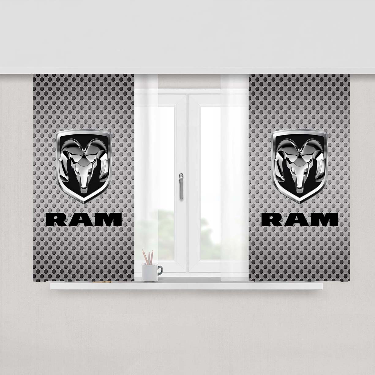 Dodge Ram Carbon Fiber Logo Peach Skin Window Curtains