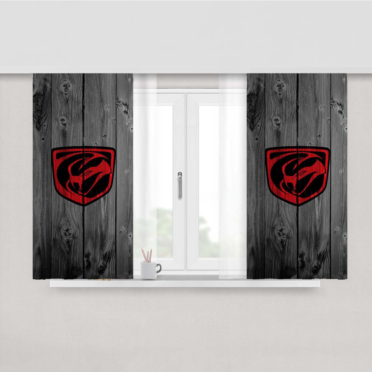 Dodge Viper Logo Dark Wood Wallpaper Peach Skin Window Curtains