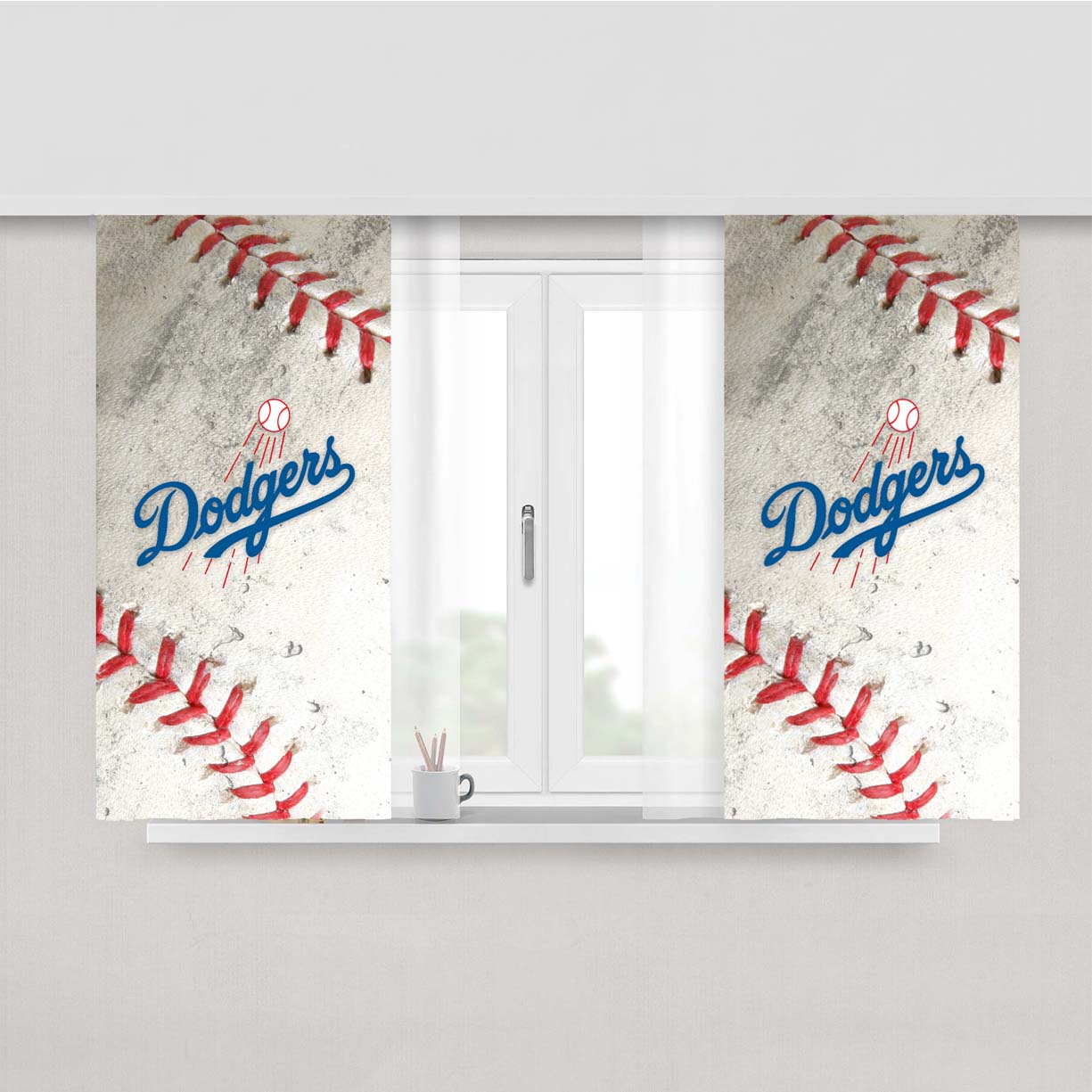 Dodgers Logo Baseball Ball Peach Skin Window Curtains