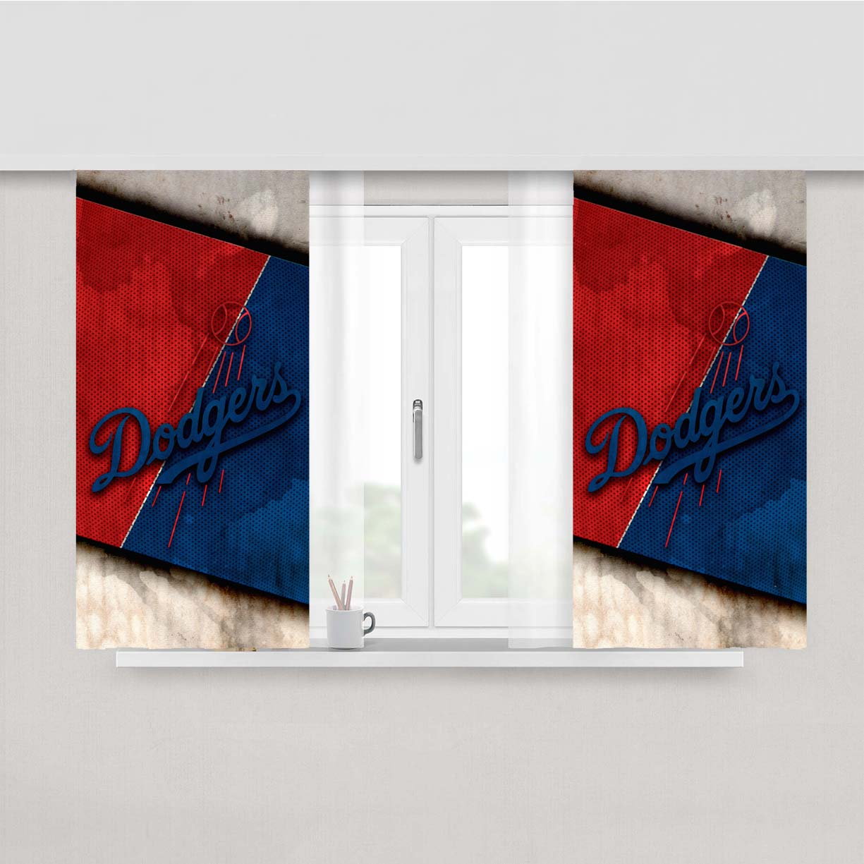 Dodgers Red Navy Peach Skin Window Curtains