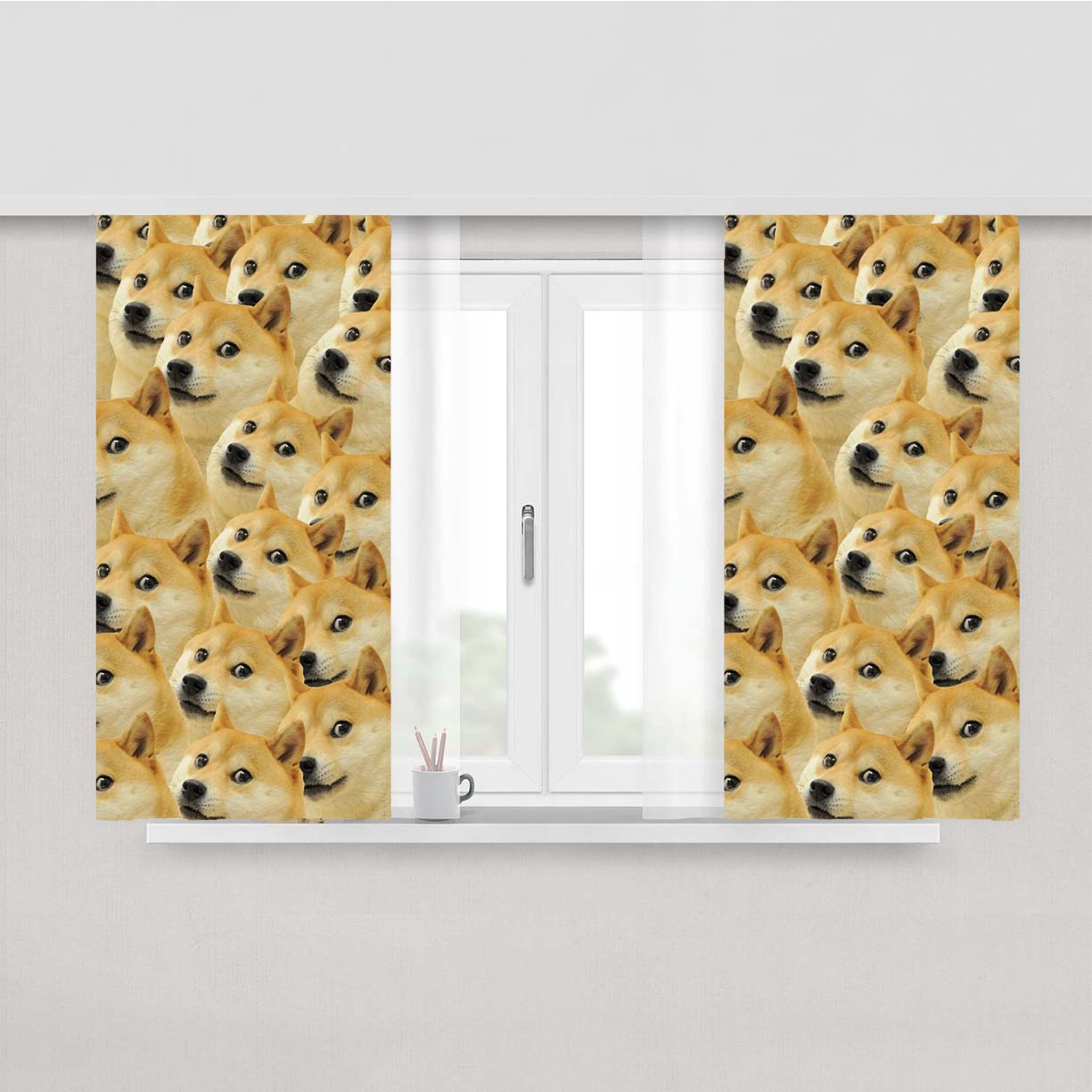 Doge Pattern Collage Peach Skin Window Curtains