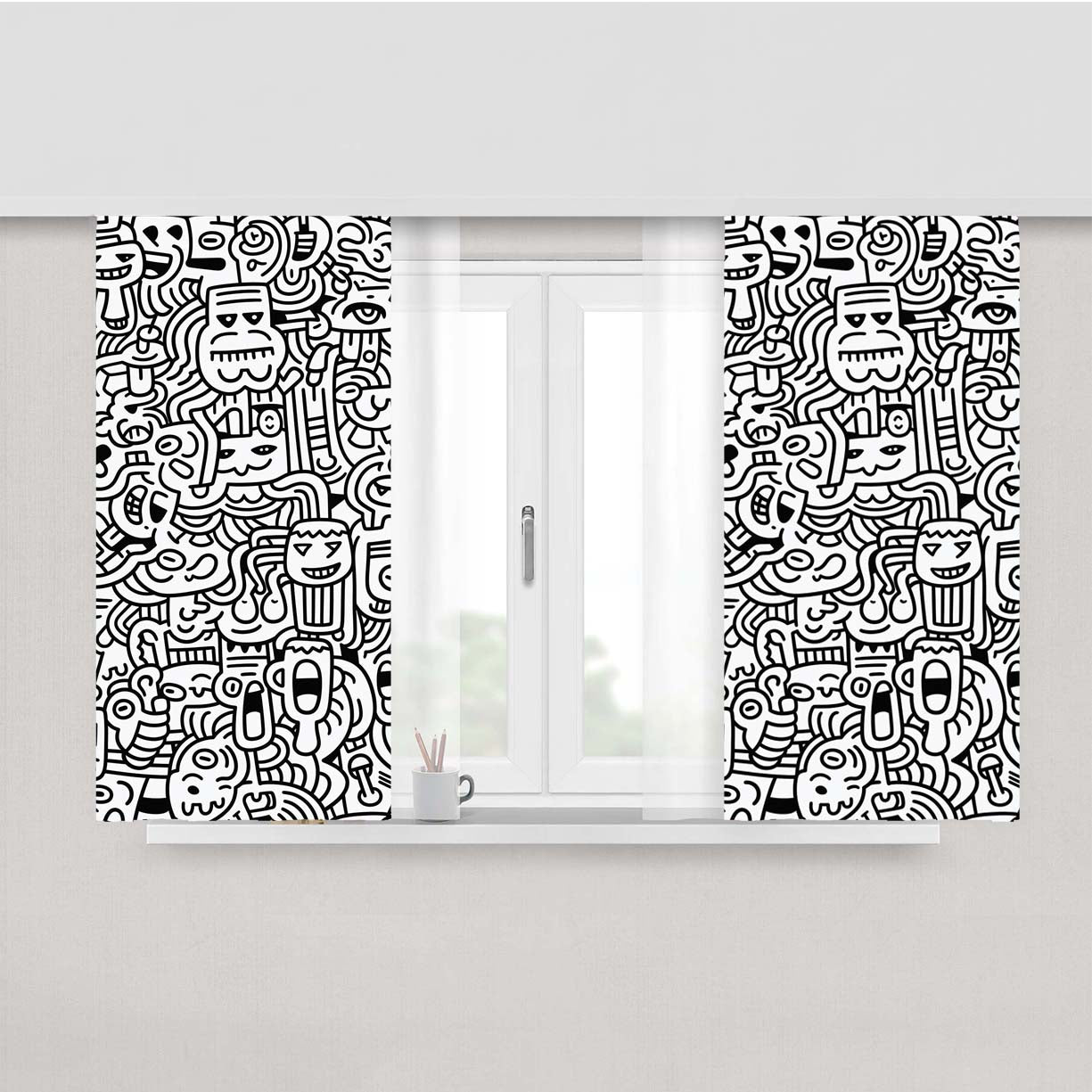 Doodles 1 Peach Skin Window Curtains