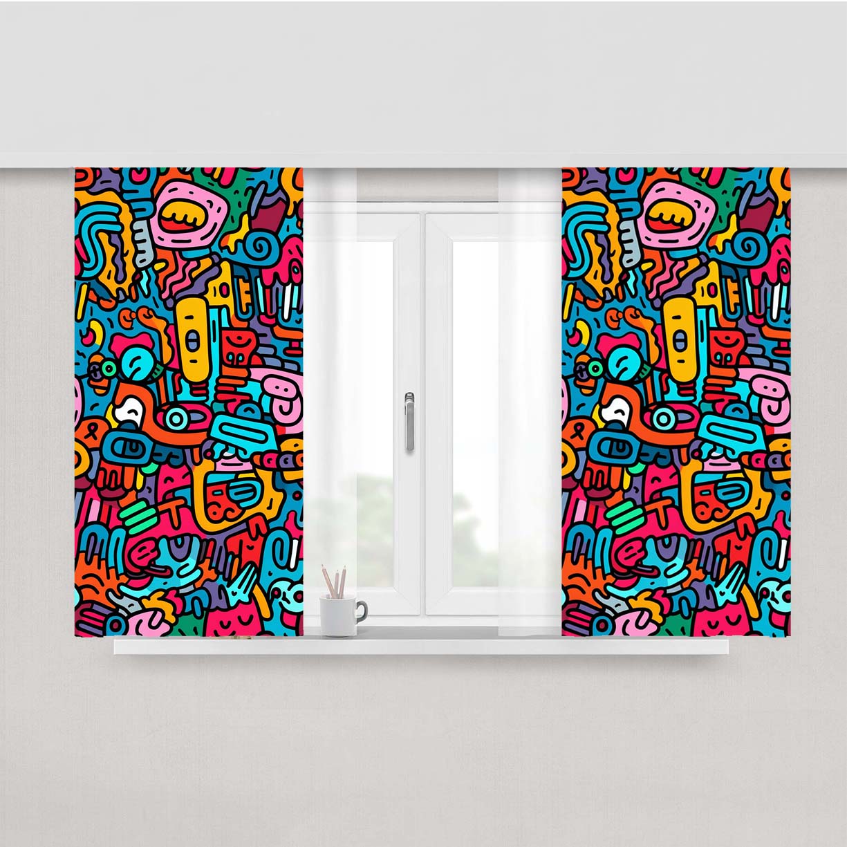 Doodles 2 Peach Skin Window Curtains