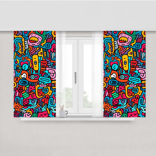 Doodles 2 Peach Skin Window Curtains