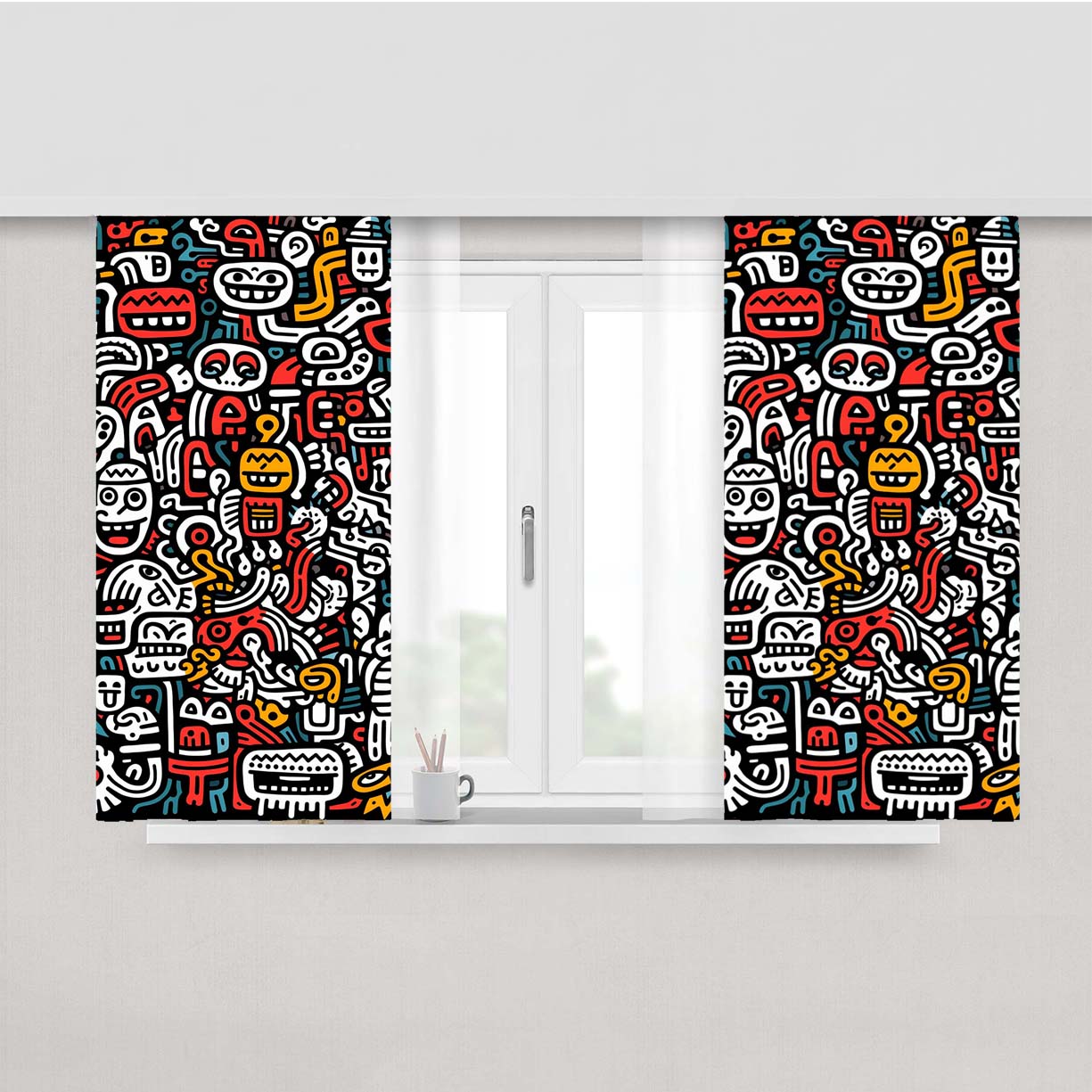 Doodles 3 Peach Skin Window Curtains