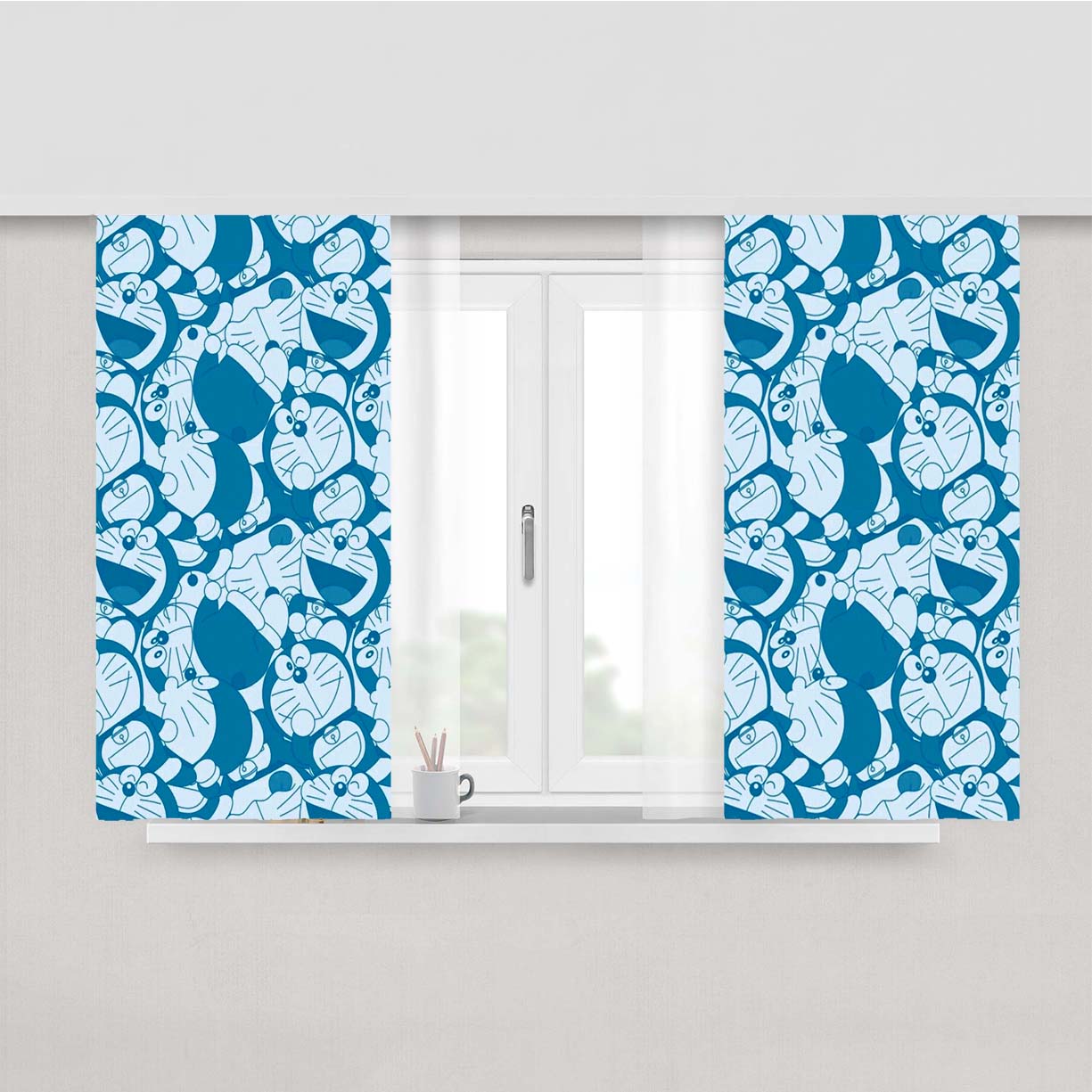 Doraemon Cartoon Pattern Peach Skin Window Curtains