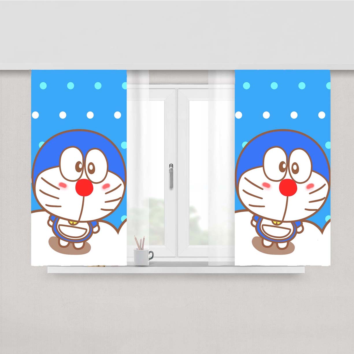 Doraemon Dot Pattern Peach Skin Window Curtains