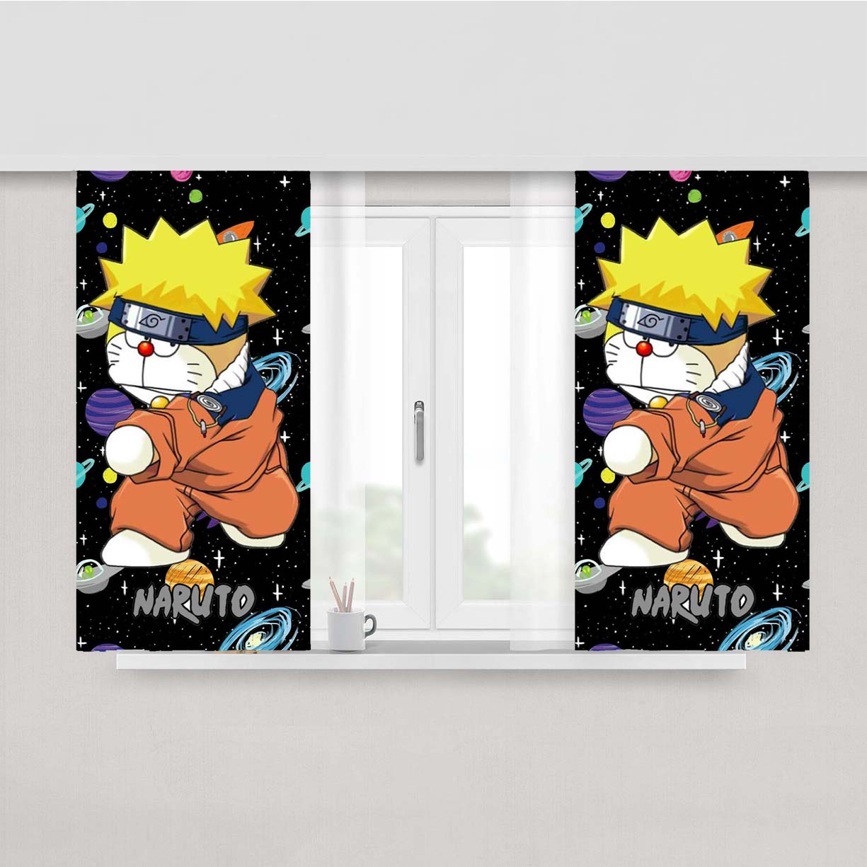 Doraemon Naruto Style With Pattern Peach Skin Window Curtains
