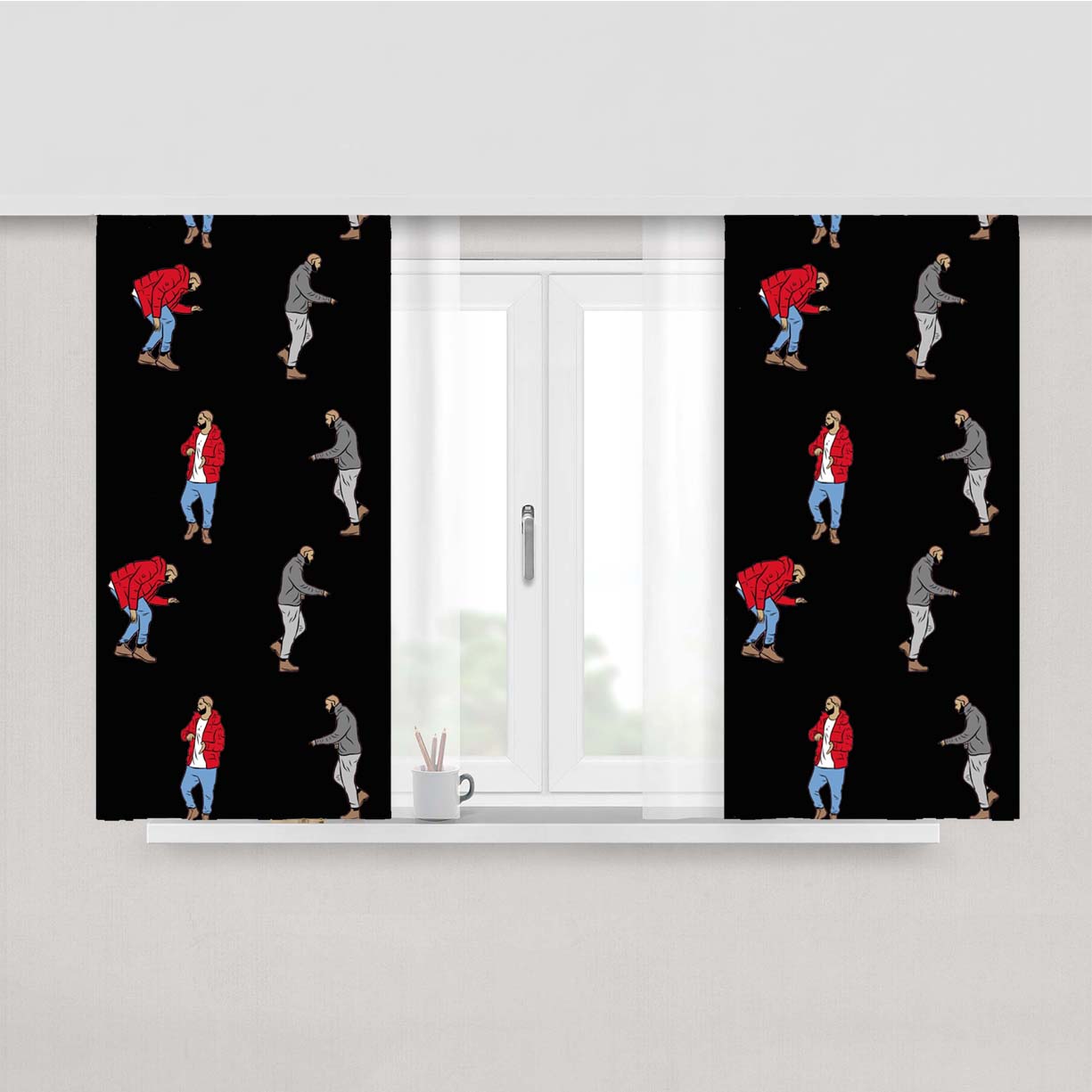 Drake Dance Pattern Peach Skin Window Curtains