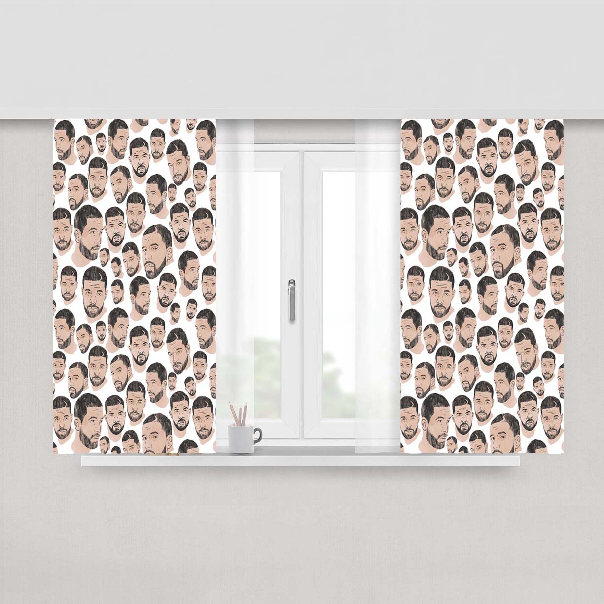 Drake Face Pattern Peach Skin Window Curtains